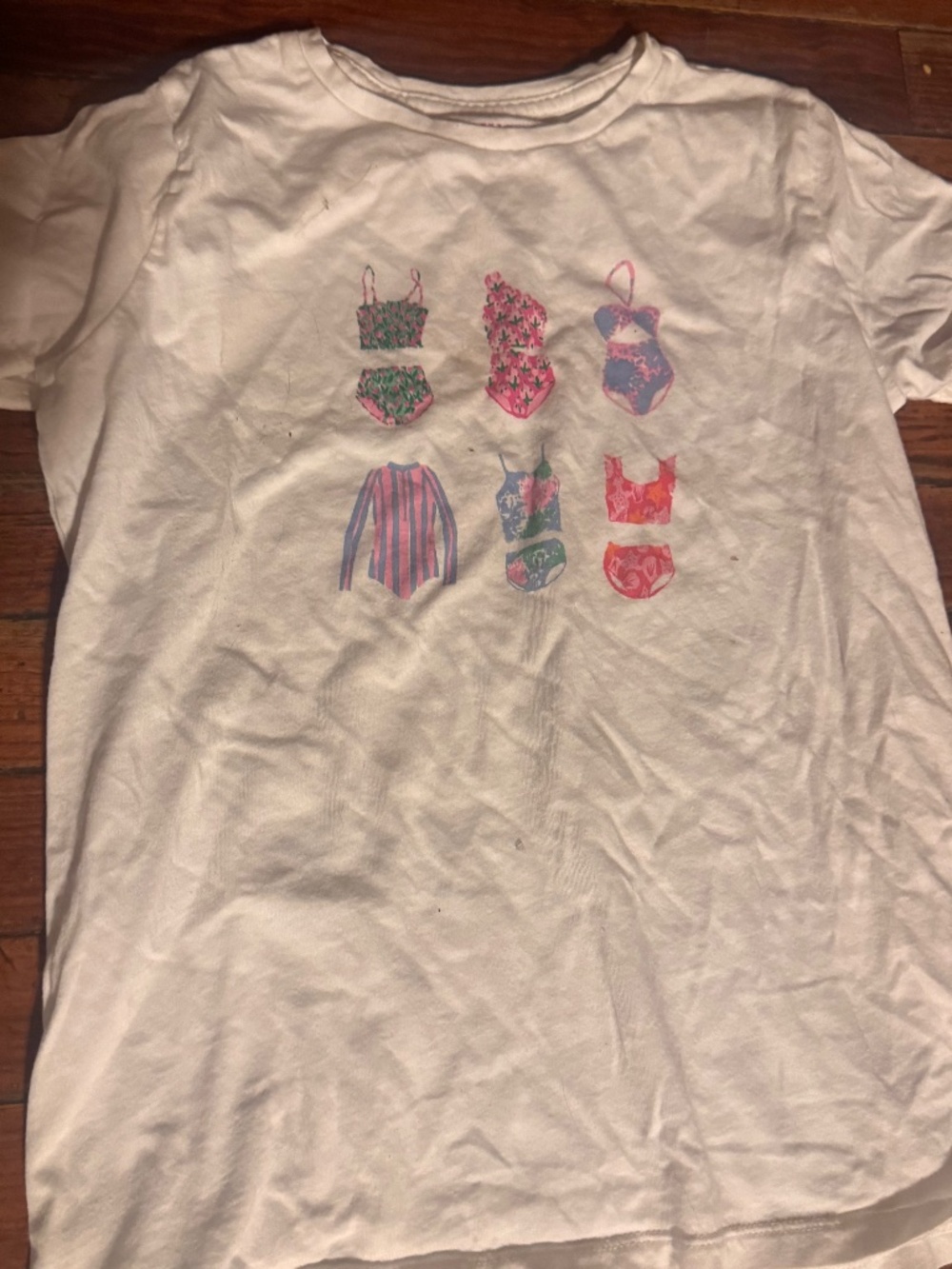 Crewcuts White Tee with Pink and Green Swimwear Graphics size 10-11